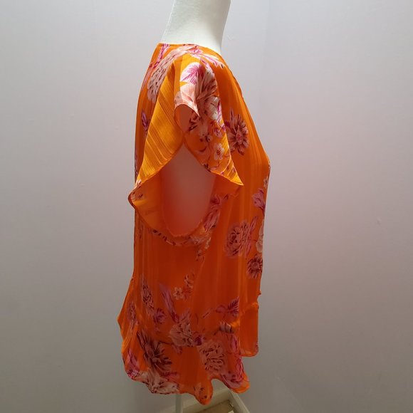 Vince Camuto Orange Rio Gardens V-neck Button Down Peplum Blouse Large - Picture 3 of 9